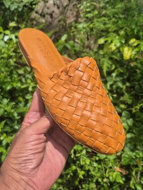 MIUCCIA STUDIO (BALI) Victoria Handwoven Ladies Woven Goatskin Tan Leather Mules